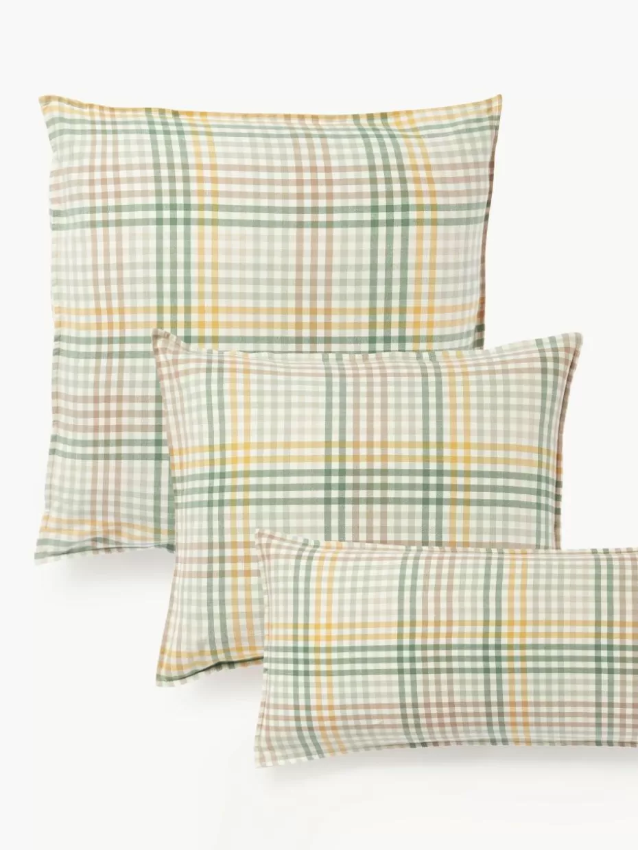 Kopfkissenbezüge-Westwing Collection Karierter Flanell-Kopfkissenbezug Eli Grün,Gelb