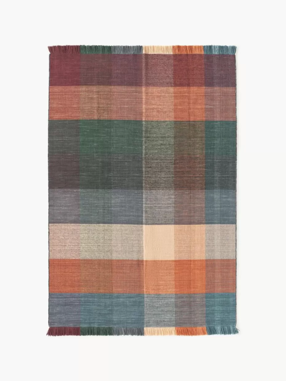 Rechteckige Teppiche-Westwing Collection Karierter Wollteppich Bliss mit Fransen