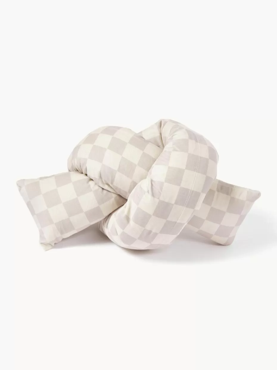 Dekokissen-Westwing Collection Kariertes Samt-Dekokissen Knot Beigetöne