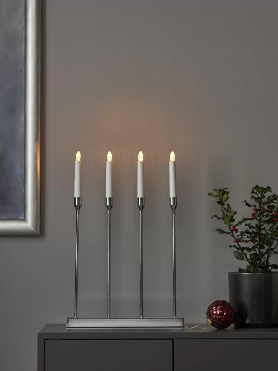 Weihnachtsbeleuchtung | Romantische Details-Star Trading Kerzenhalter Lottie mit Timerfunktion Silberfarben, Weiß