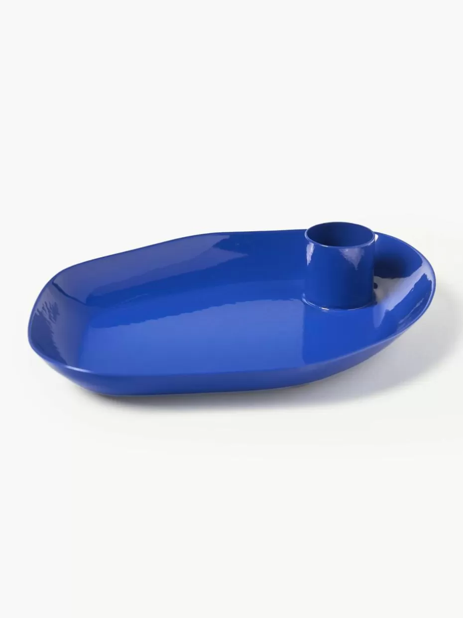 Kerzenständer & Kerzenhalter-Broste Copenhagen Kerzenhalter Mie mit Tablett Royalblau, glänzend