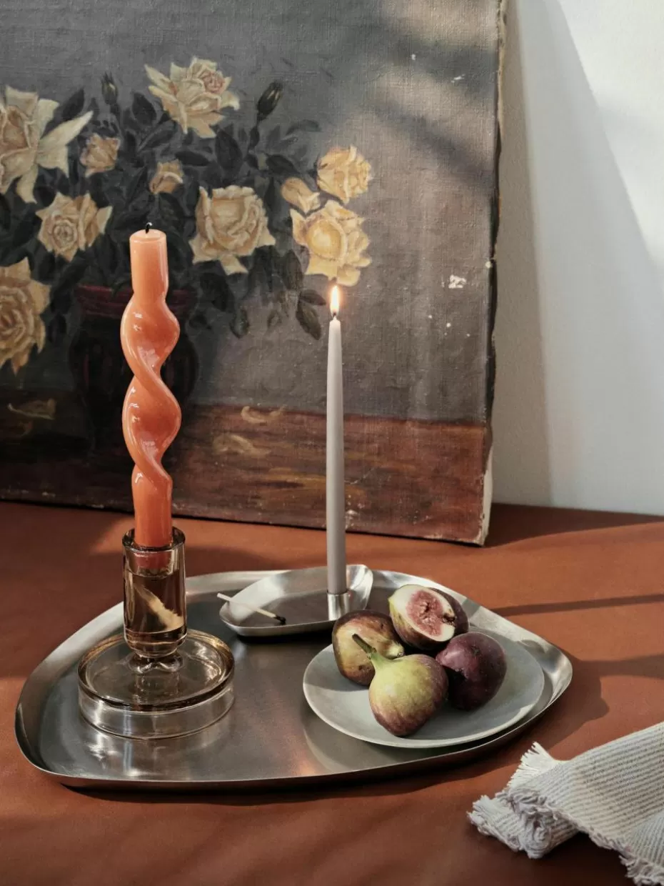Kerzenständer & Kerzenhalter-Broste Copenhagen Kerzenhalter Mie mit Tablett Silberfarben, satiniert