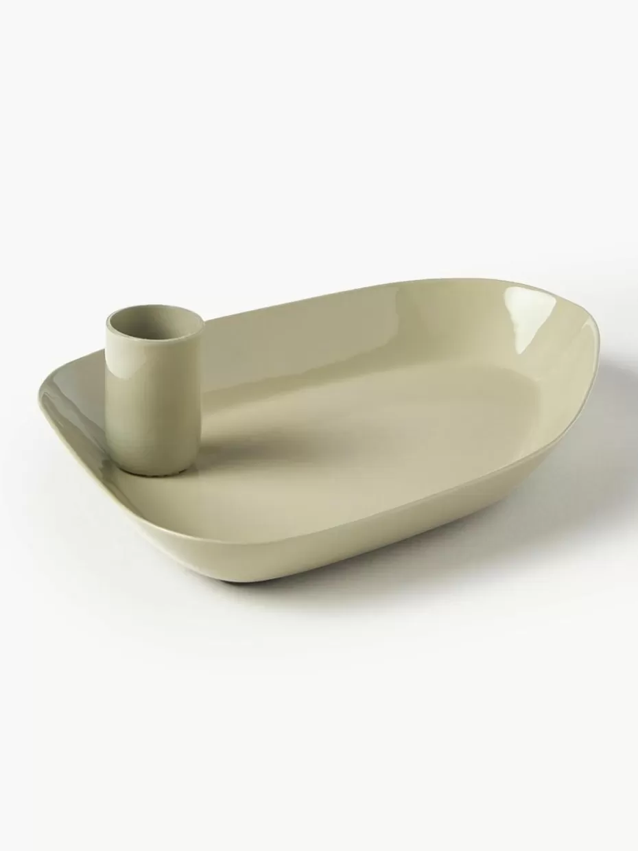 Kerzenständer & Kerzenhalter-Broste Copenhagen Kerzenhalter Mie mit Tablett Hellbeige, glänzend