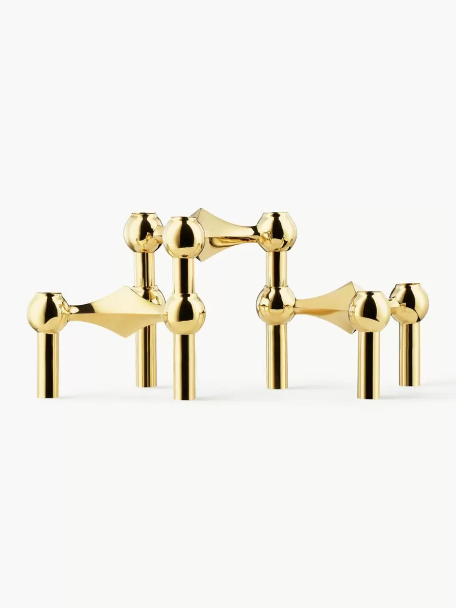 Weihnachtskerzen & Kerzenhalter | Festliche Eleganz-Stoff Nagel Kerzenhalter , 3er-Set Goldfarben, glänzend