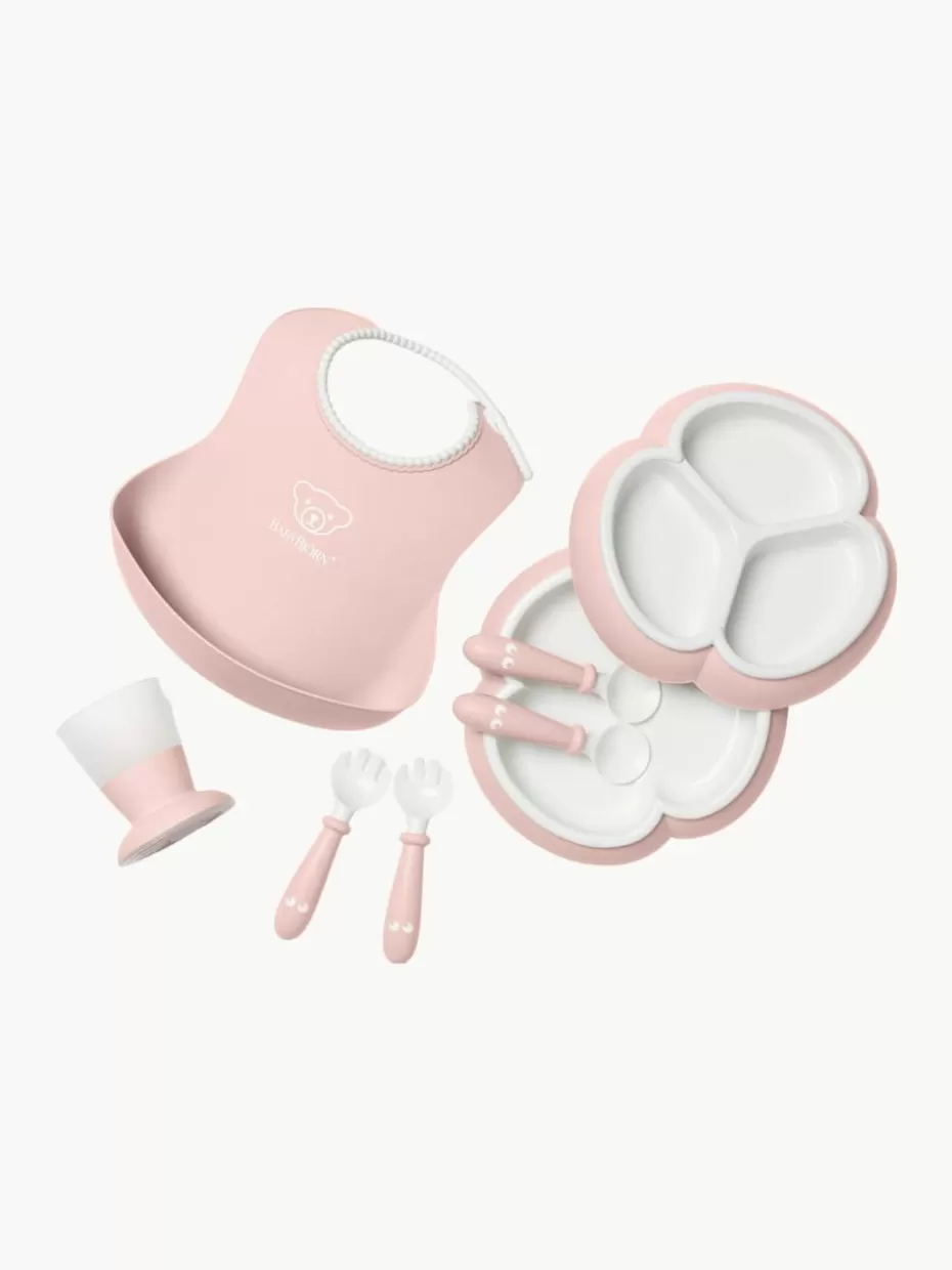 Tischsets & Lätzchen-BabyBjörn Kindergeschirr Bliss mit Lätzchen, 8er-Set Hellrosa, Weiß