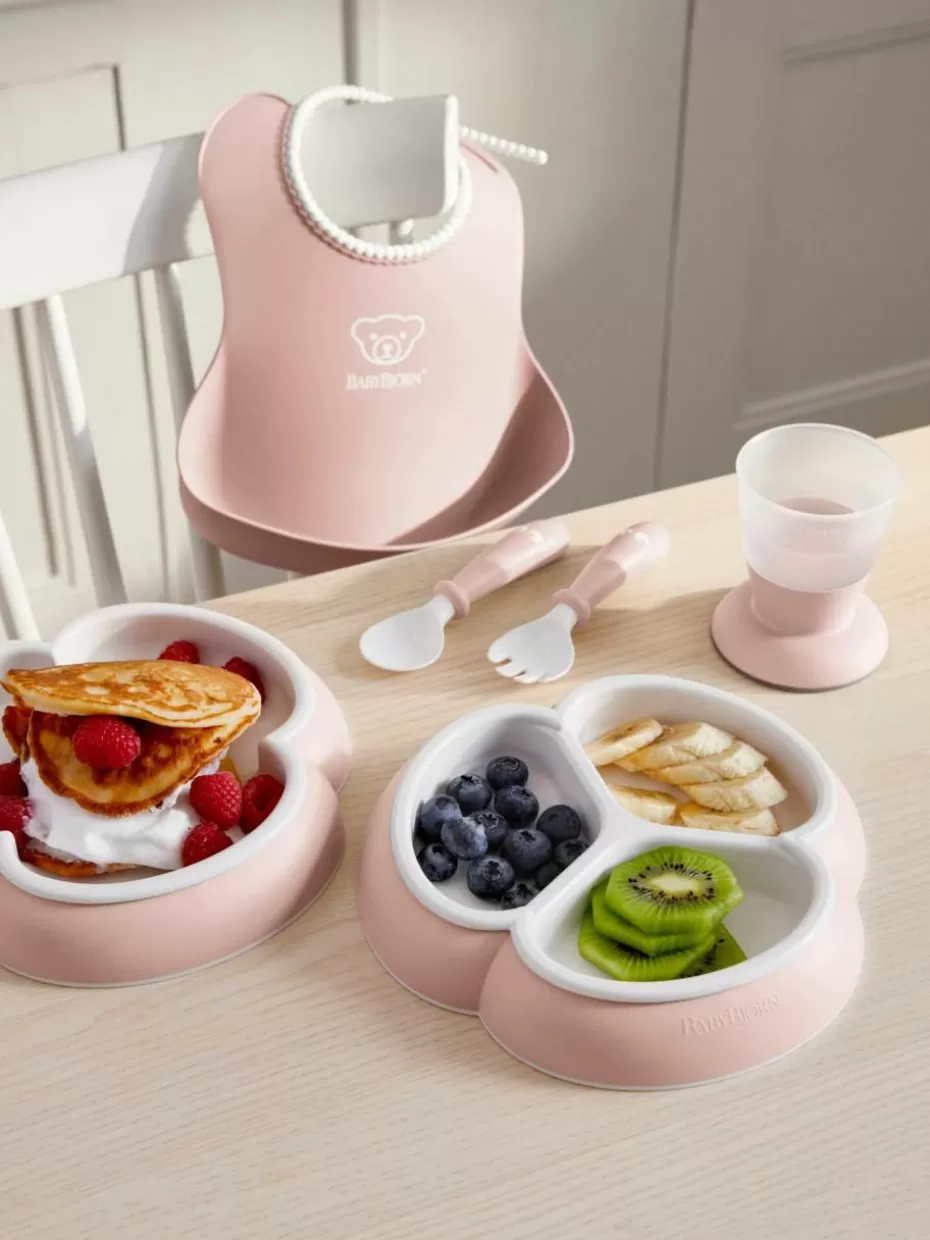 Tischsets & Lätzchen-BabyBjörn Kindergeschirr Bliss mit Lätzchen, 8er-Set Hellrosa, Weiß