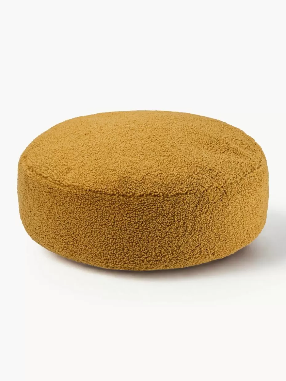 Sitzsäcke-Wigiwama Kinder-Pouf Sugar aus Teddy, Ø 65 cm Teddy Senfgelb