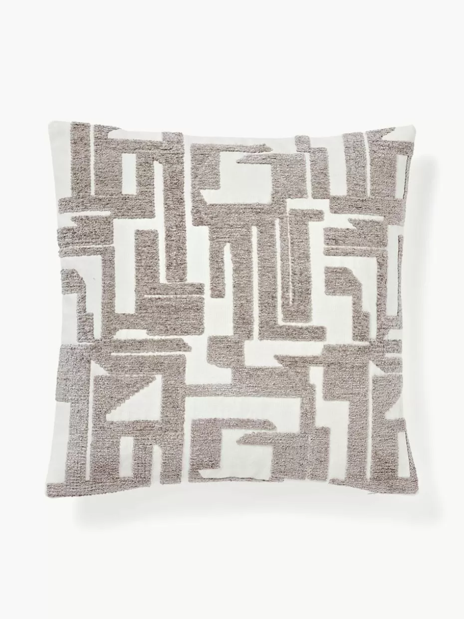 Dekokissen-Westwing Collection Kissenhülle Fran mit Chenille-Stickerei Greige, Off White