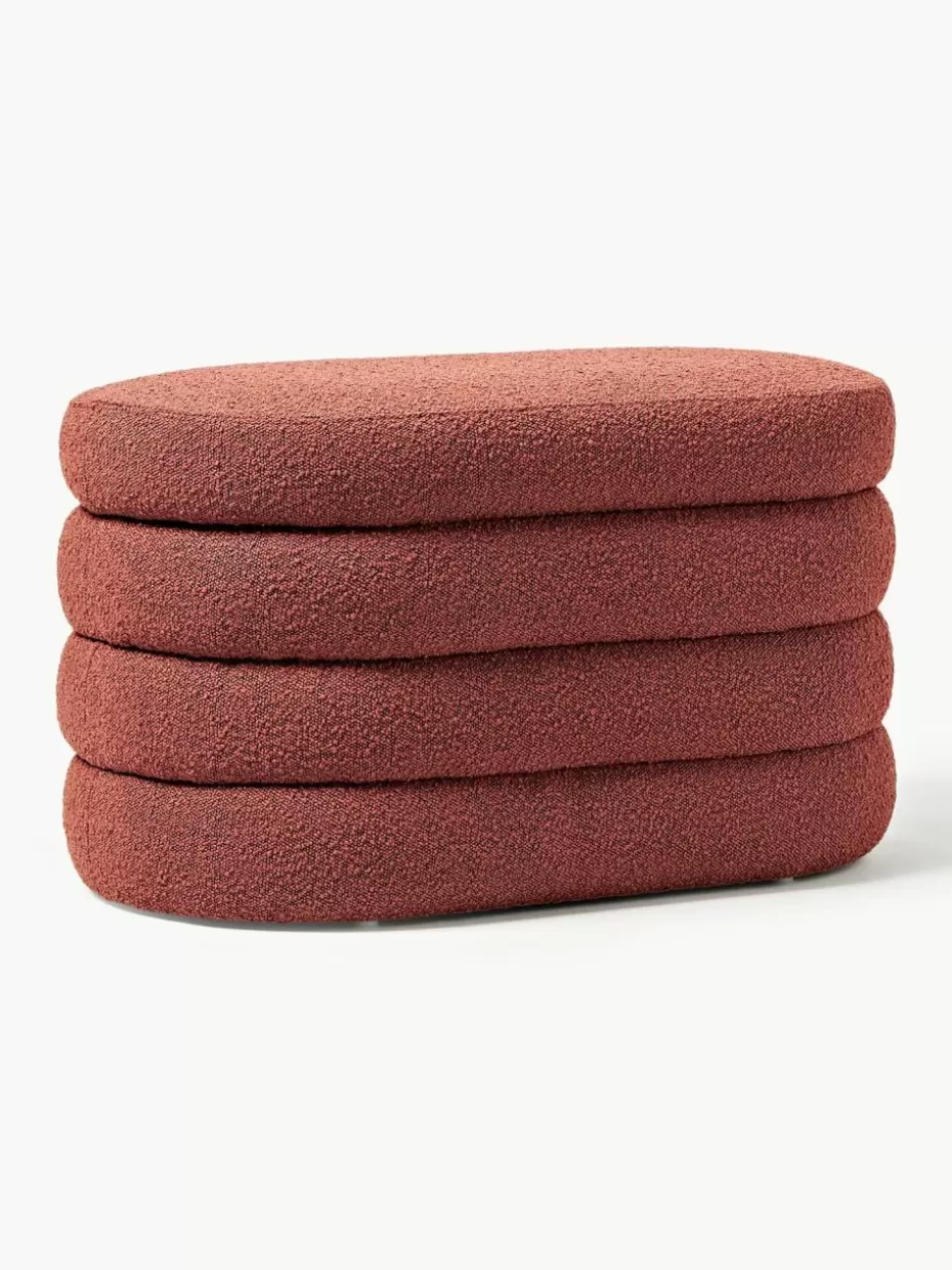 Flur Sitzbänke | Bettbänke-Westwing Collection Kleine Bouclé-Polsterbank Alto mit Stauraum Bouclé Rostrot