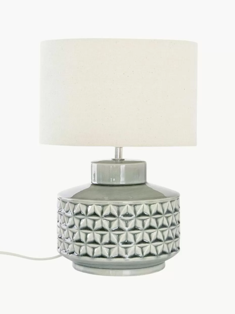 Nachttischlampen-Jotex Kleine Keramik-Tischlampe Monica mit Leinenschirm