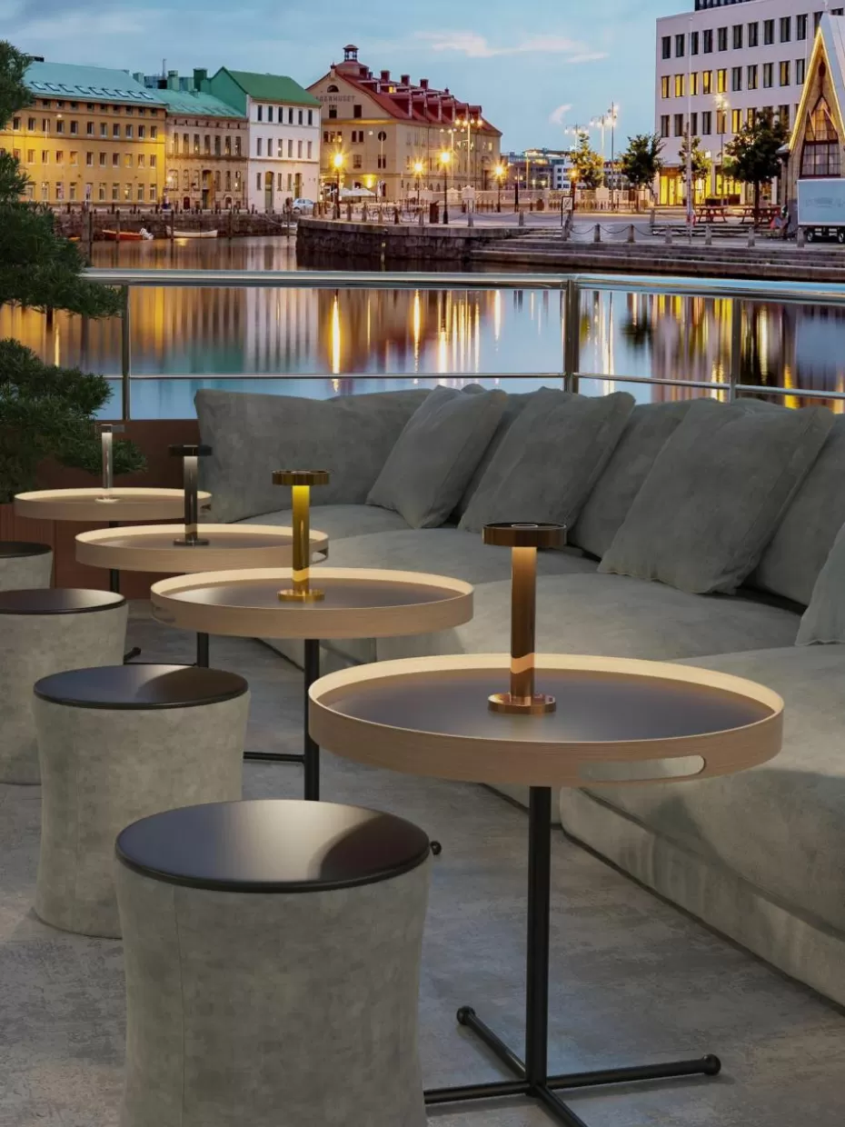 Outdoor Tischlampen | Led-Tischleuchten-Sompex Kleine mobile LED-Außentischlampe Boro, dimmbar Goldfarben