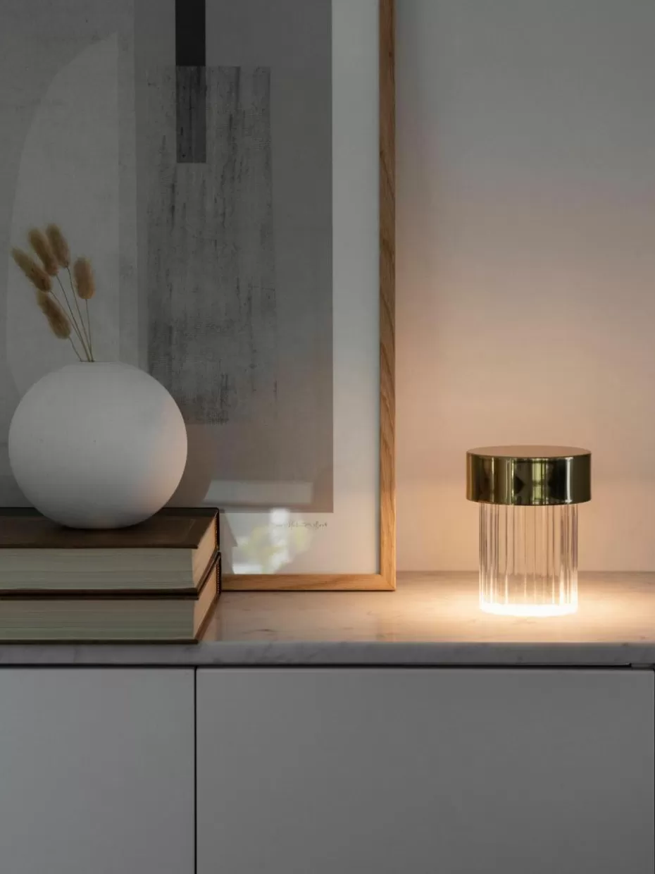 Kabellose Tischlampen-Flos Kleine mobile Tischlampe Last Order, dimmbar Goldfarben, Transparent