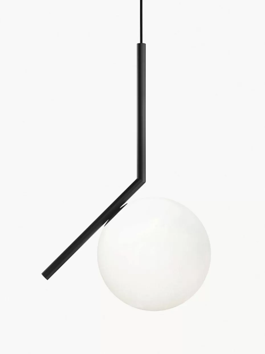 Pendelleuchten-Flos Kleine mundgeblasene Pendelleuchte IC Lights, H 47 cm Schwarz matt, Weiß