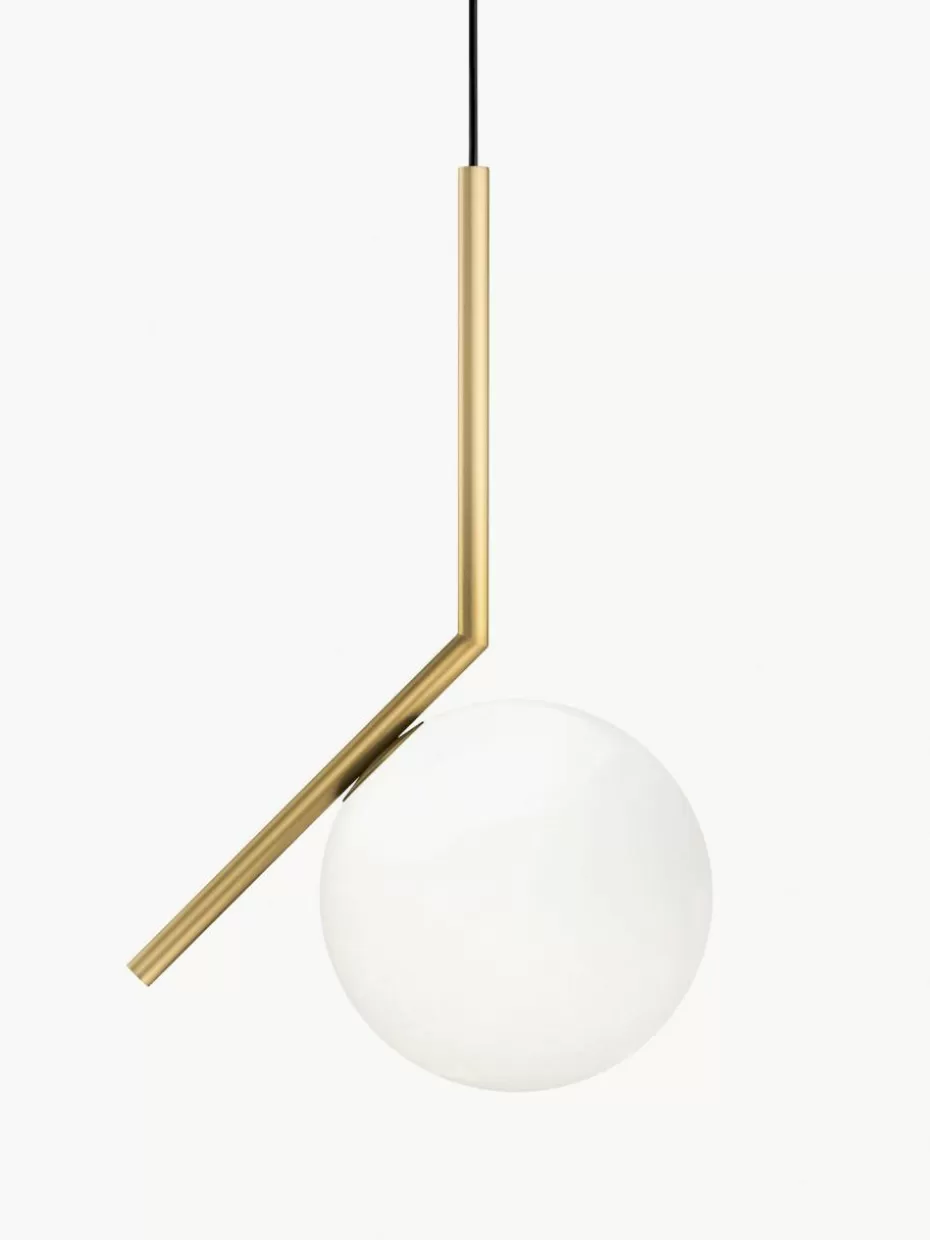 Pendelleuchten-Flos Kleine mundgeblasene Pendelleuchte IC Lights, H 47 cm Goldfarben matt, Weiß
