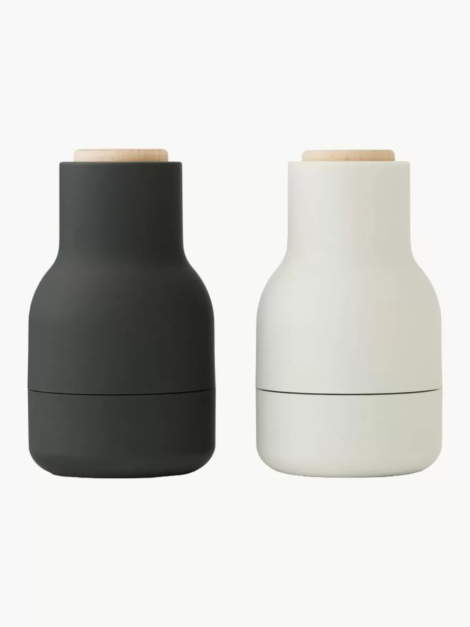 Gewürzmühlen-Audo Copenhagen Kleine Salz- & Pfeffermühle Bottle Grinder mit Buchenholzdeckel, 2er-Set Schwarz, Off White, Buchenholz