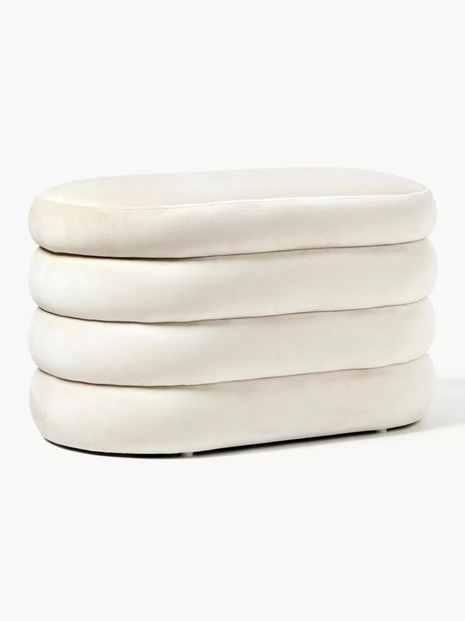 Flur Sitzbänke | Bettbänke-Westwing Collection Kleine Samt-Polsterbank Alto mit Stauraum Samt Off White