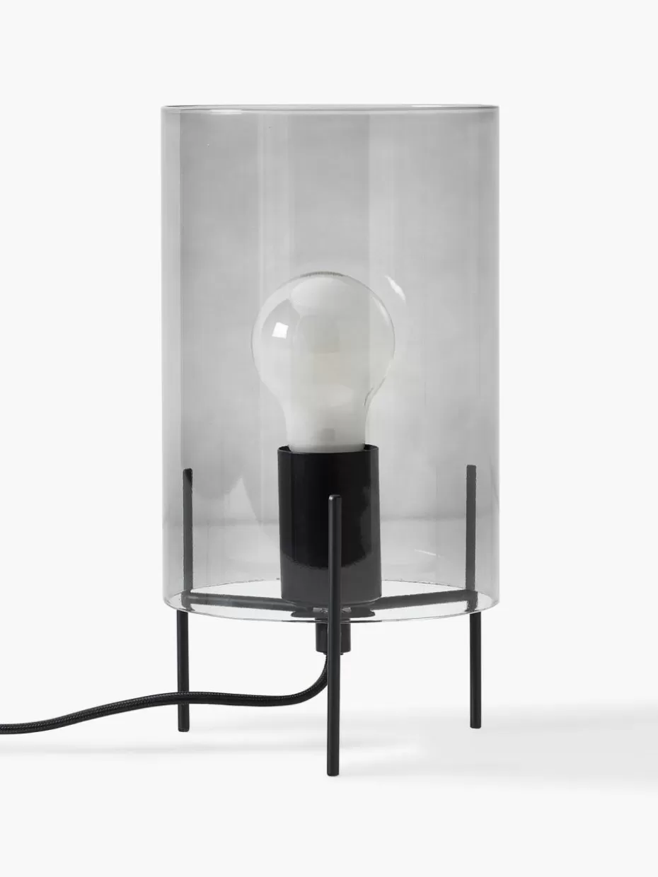 Nachttischlampen-Westwing Collection Kleine Tischlampe Laurel aus farbigem Glas Transparent, Schwarz
