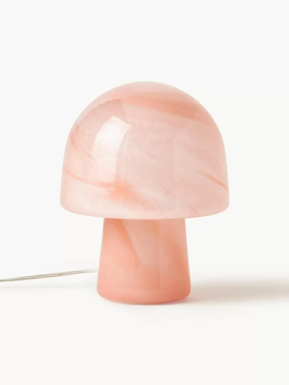 Nachttischlampen-Westwing Collection Kleine Tischlampe Talia in Marmor-Optik Marmor-Optik Korallrot