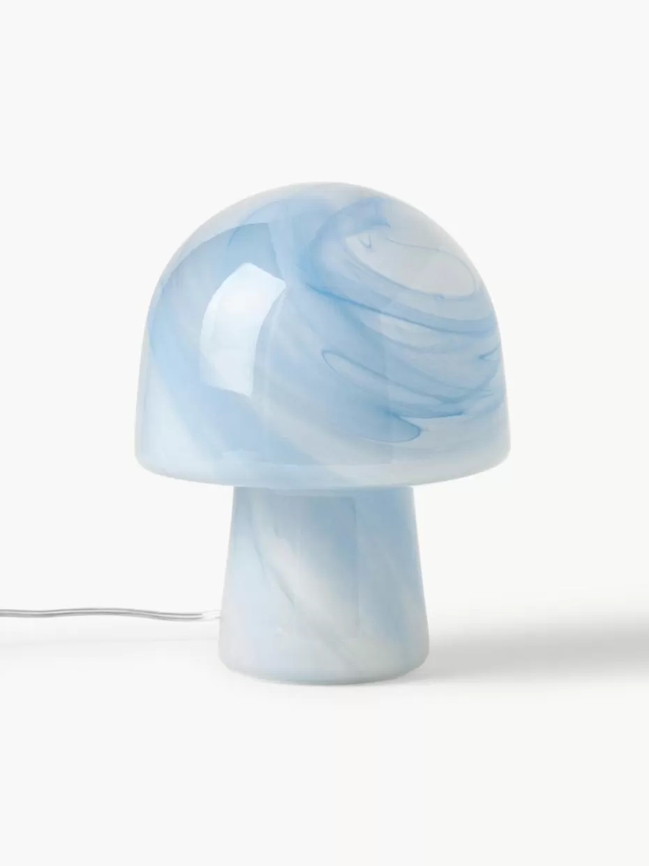 Nachttischlampen-Westwing Collection Kleine Tischlampe Talia in Marmor-Optik Marmor-Optik Hellblau