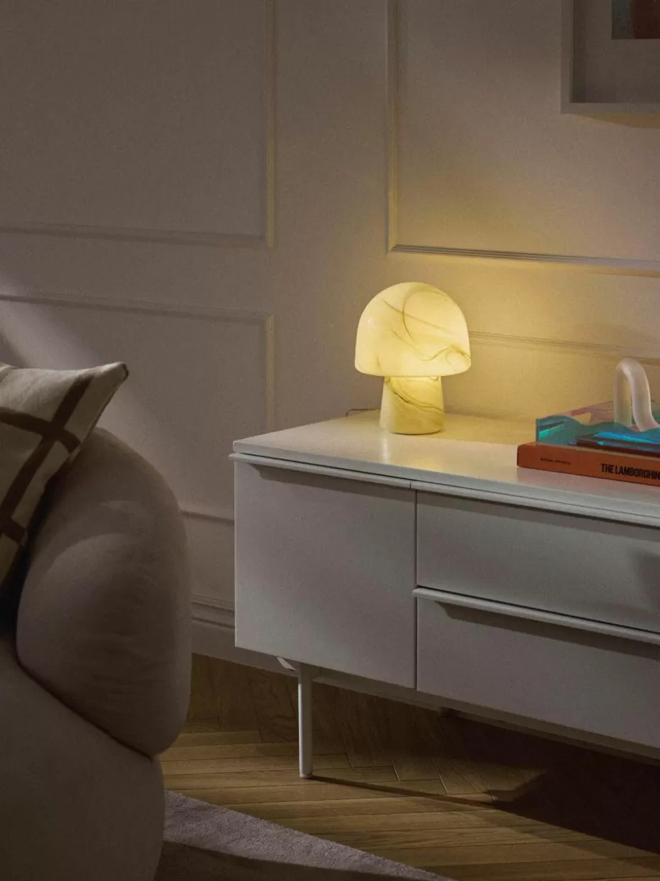 Nachttischlampen-Westwing Collection Kleine Tischlampe Talia in Marmor-Optik Marmor-Optik Olivgrün