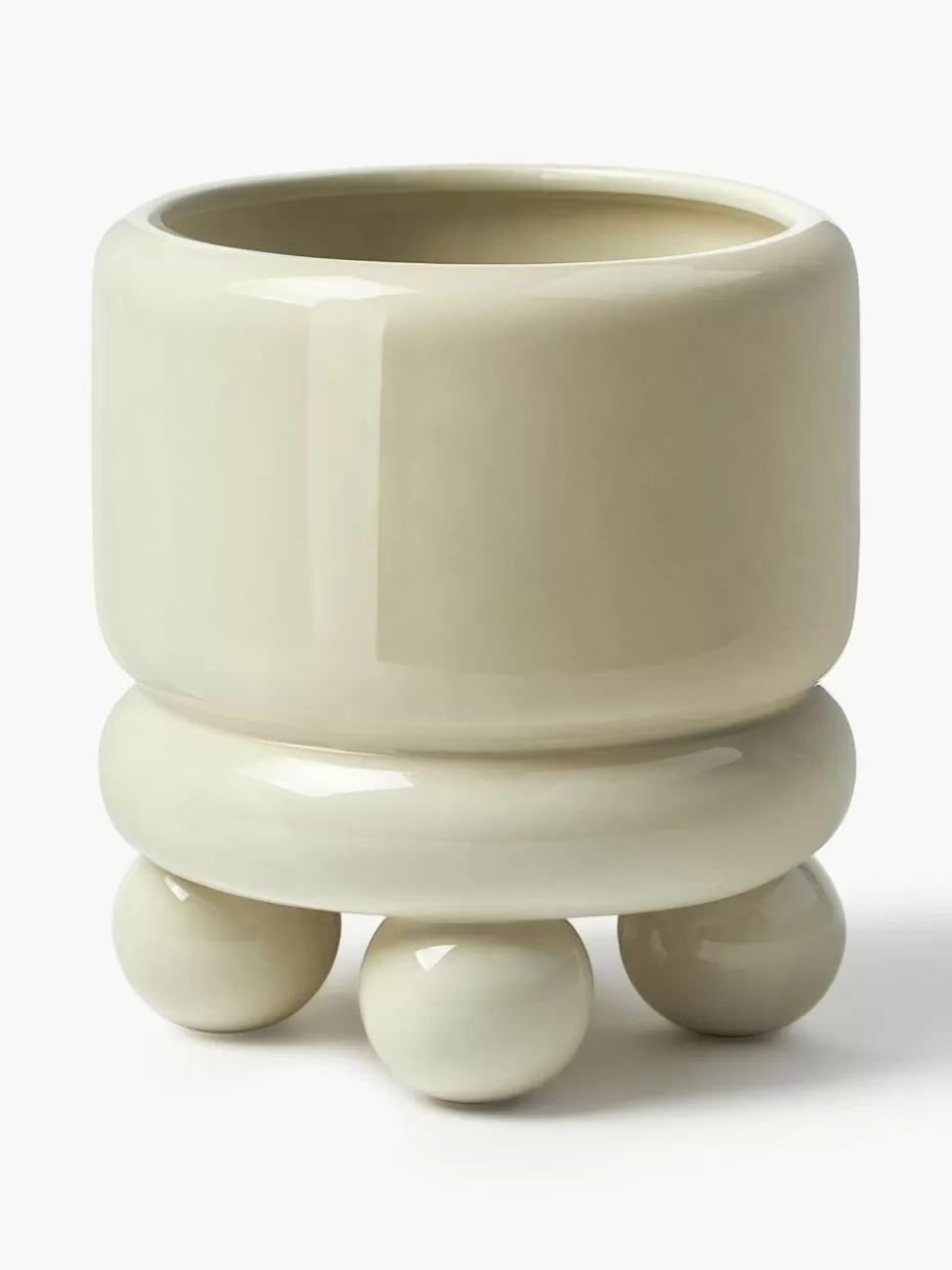 Blumentöpfe-Westwing Collection Kleiner Übertopf Bryn, H 18 cm Olivgrün, glänzend