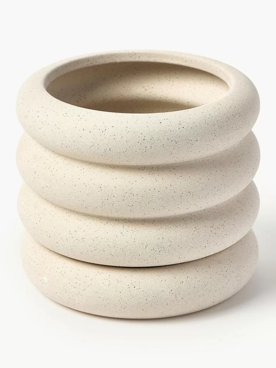 Blumentöpfe-Westwing Collection Kleiner Übertopf Rudi aus Steinzeug, H 16 cm Cremeweiß, matt