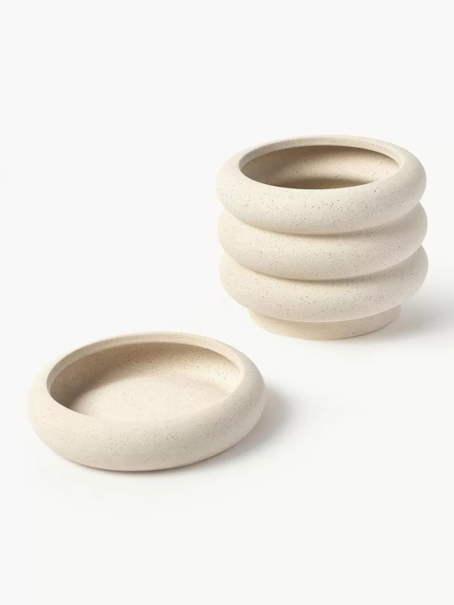 Blumentöpfe-Westwing Collection Kleiner Übertopf Rudi aus Steinzeug, H 16 cm Cremeweiß, matt