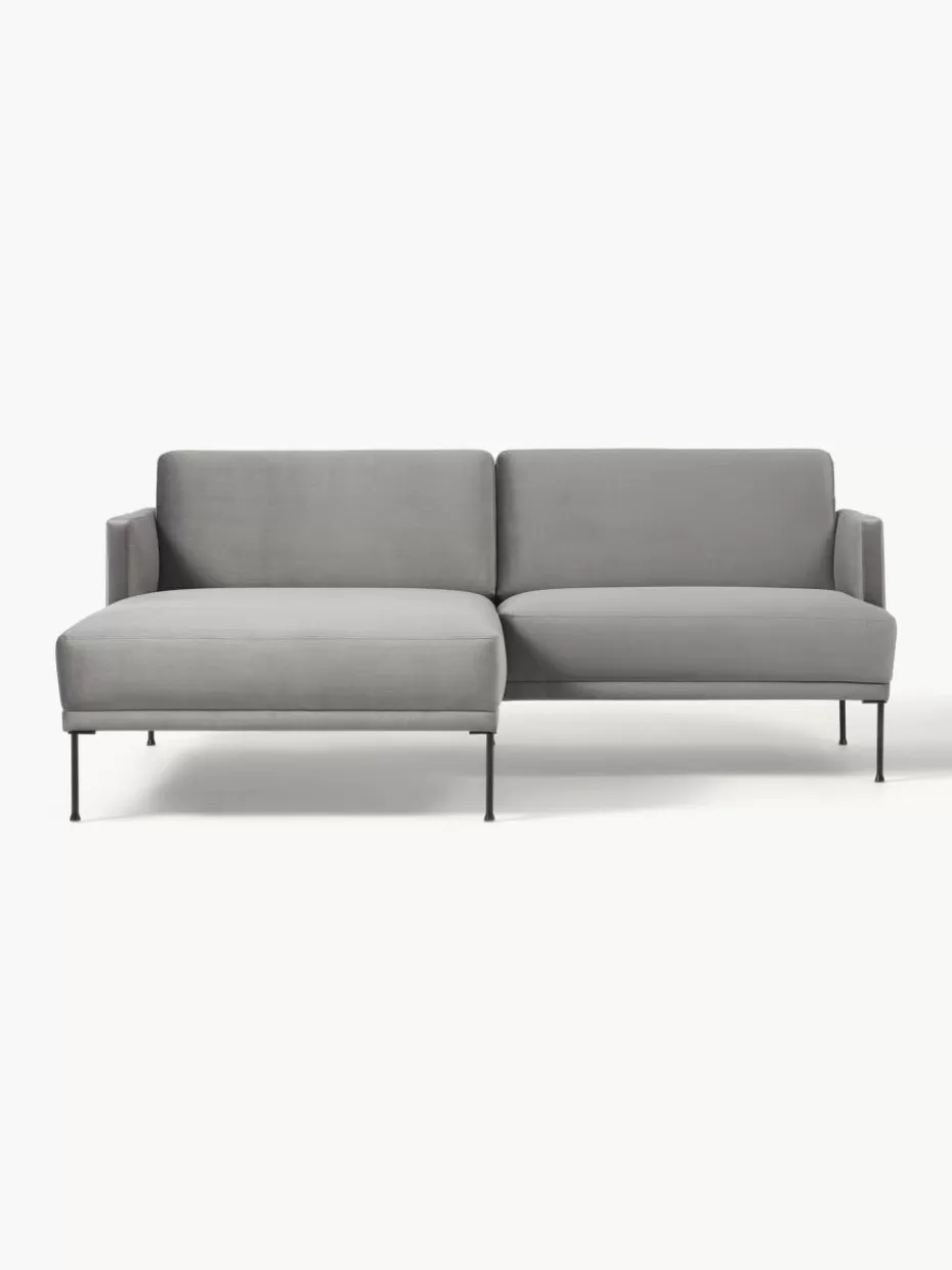 Sofas | Sofaserien-Westwing Collection Kleines Samt-Ecksofa Fluente Samt Grau