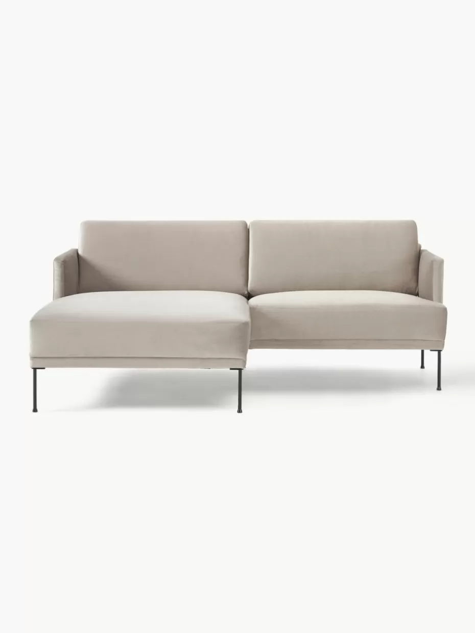 Sofas-Westwing Collection Kleines Samt-Ecksofa Fluente Samt Greige