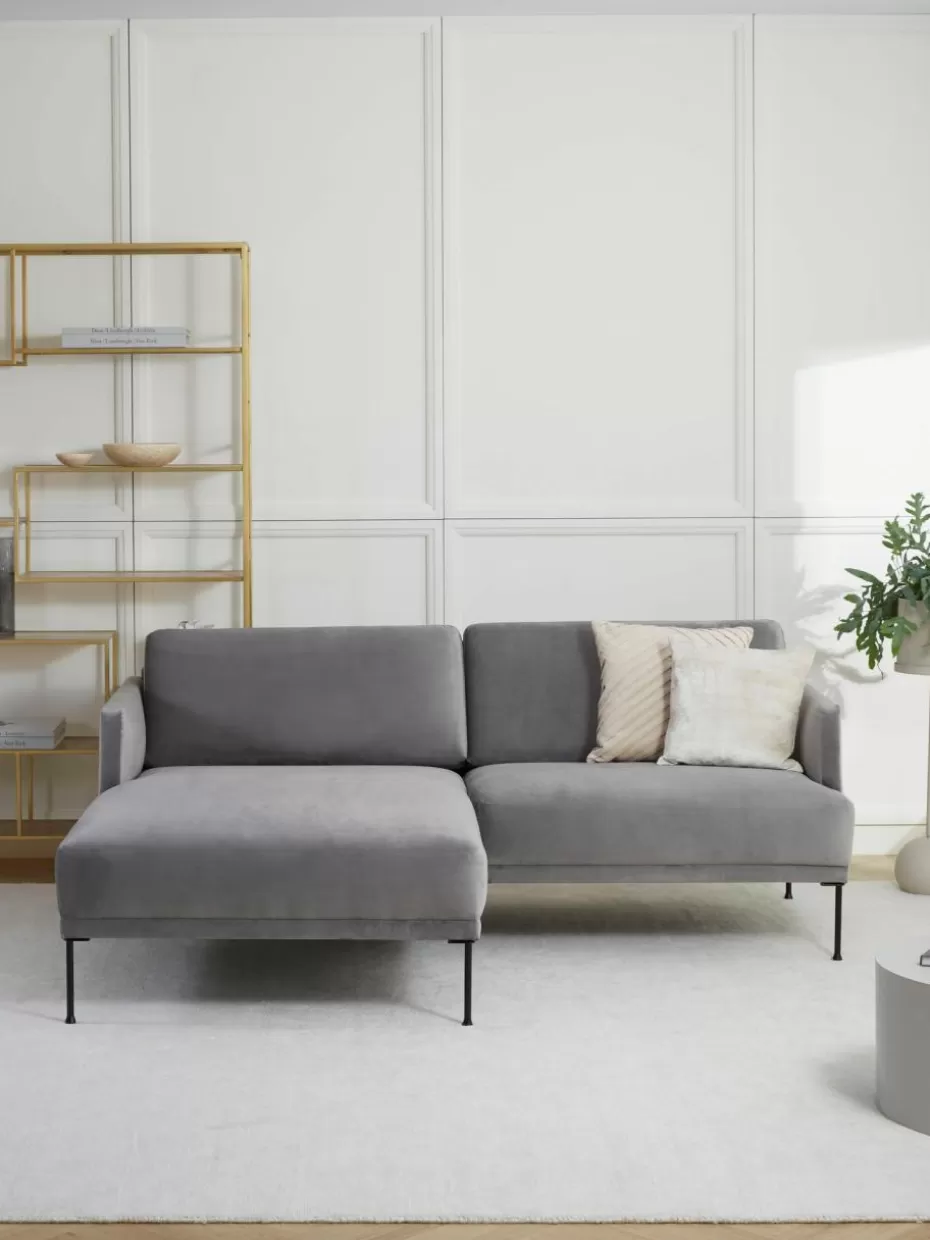 Sofas | Sofaserien-Westwing Collection Kleines Samt-Ecksofa Fluente Samt Grau