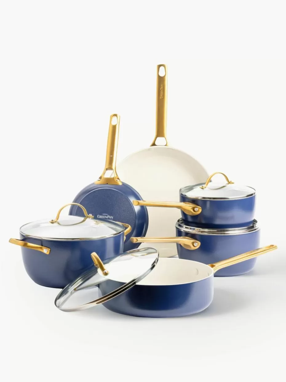 Töpfe-GreenPan Koch-Set Padova mit Antihaftbeschichtung, 10-tlg. Dunkelblau, Cremeweiß, Goldfarben