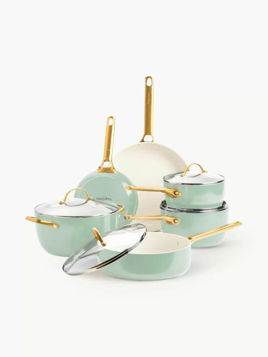 Töpfe-GreenPan Koch-Set Padova mit Antihaftbeschichtung, 10-tlg. Mintgrün, Cremeweiß, Goldfarben