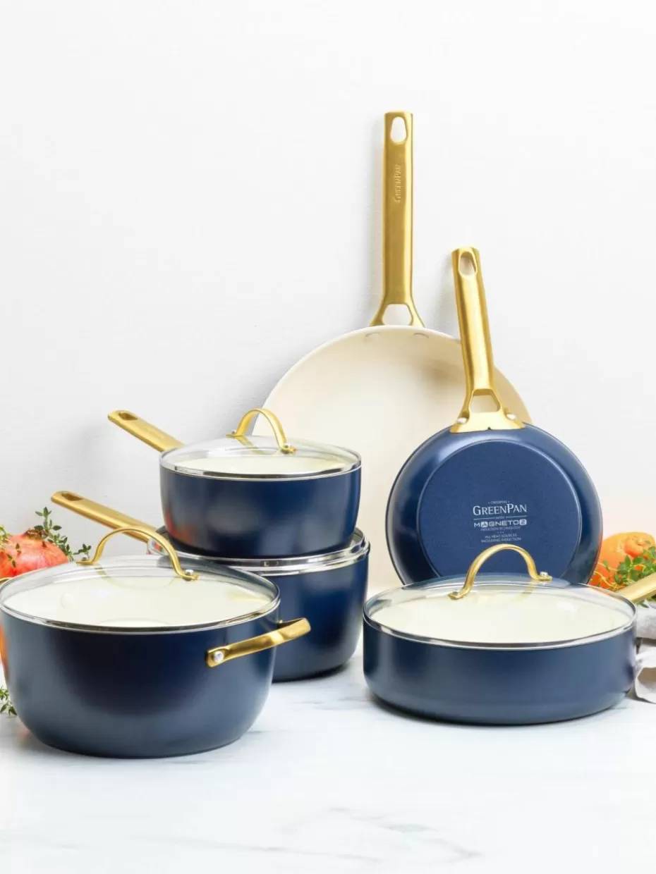 Töpfe-GreenPan Koch-Set Padova mit Antihaftbeschichtung, 10-tlg. Dunkelblau, Cremeweiß, Goldfarben