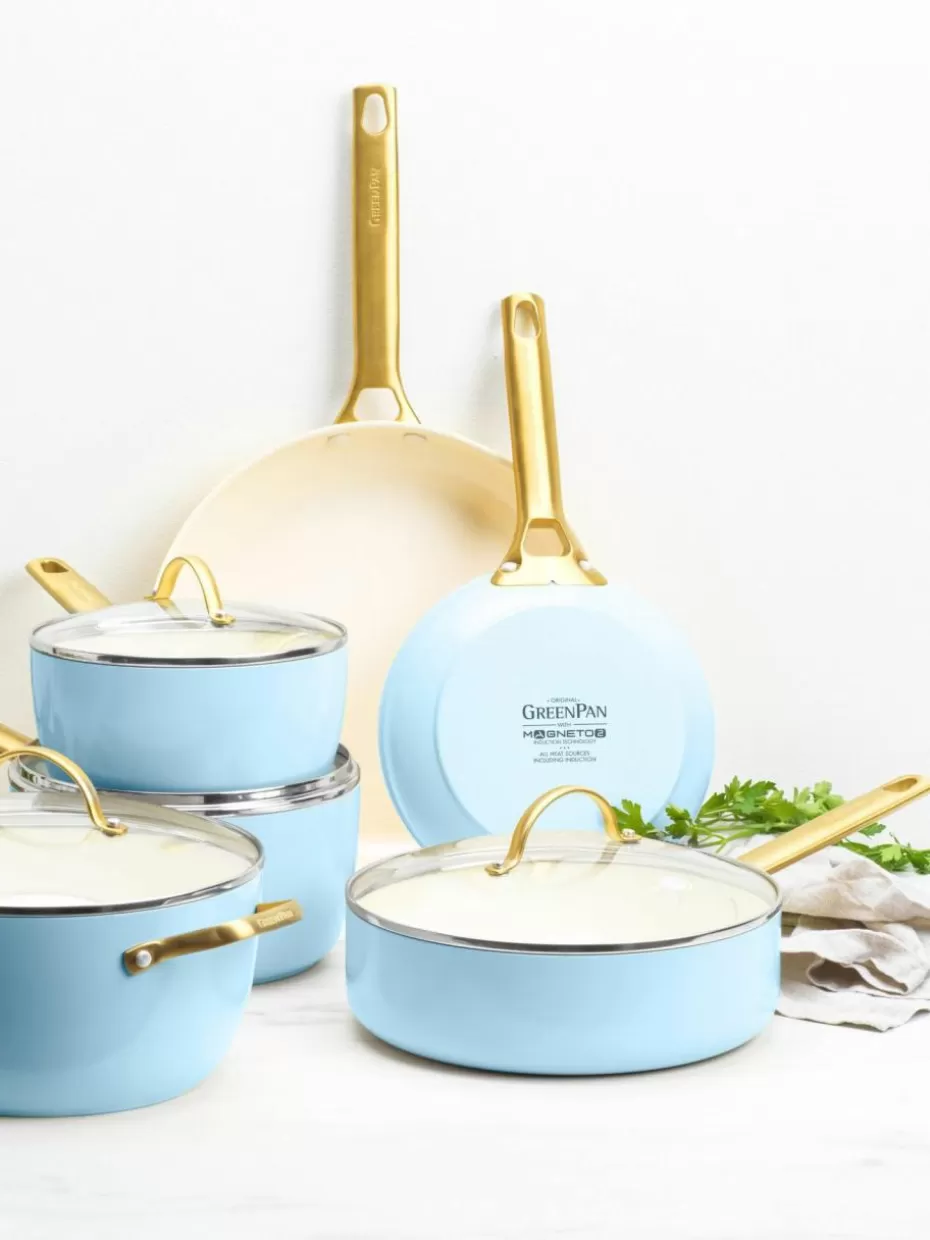 Töpfe-GreenPan Koch-Set Padova mit Antihaftbeschichtung, 10-tlg. Hellblau, Cremeweiß, Goldfarben