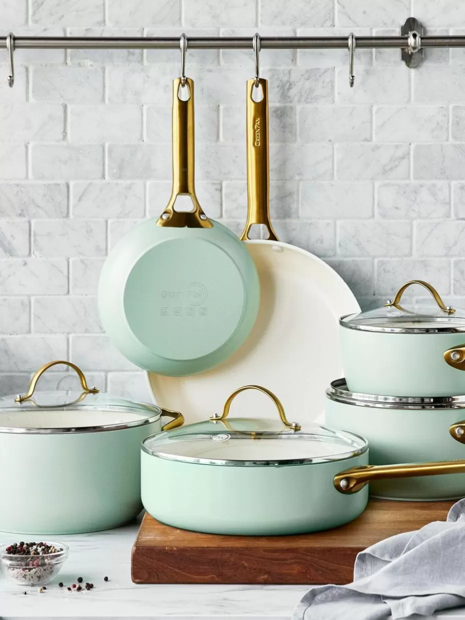 Töpfe-GreenPan Koch-Set Padova mit Antihaftbeschichtung, 10-tlg. Mintgrün, Cremeweiß, Goldfarben