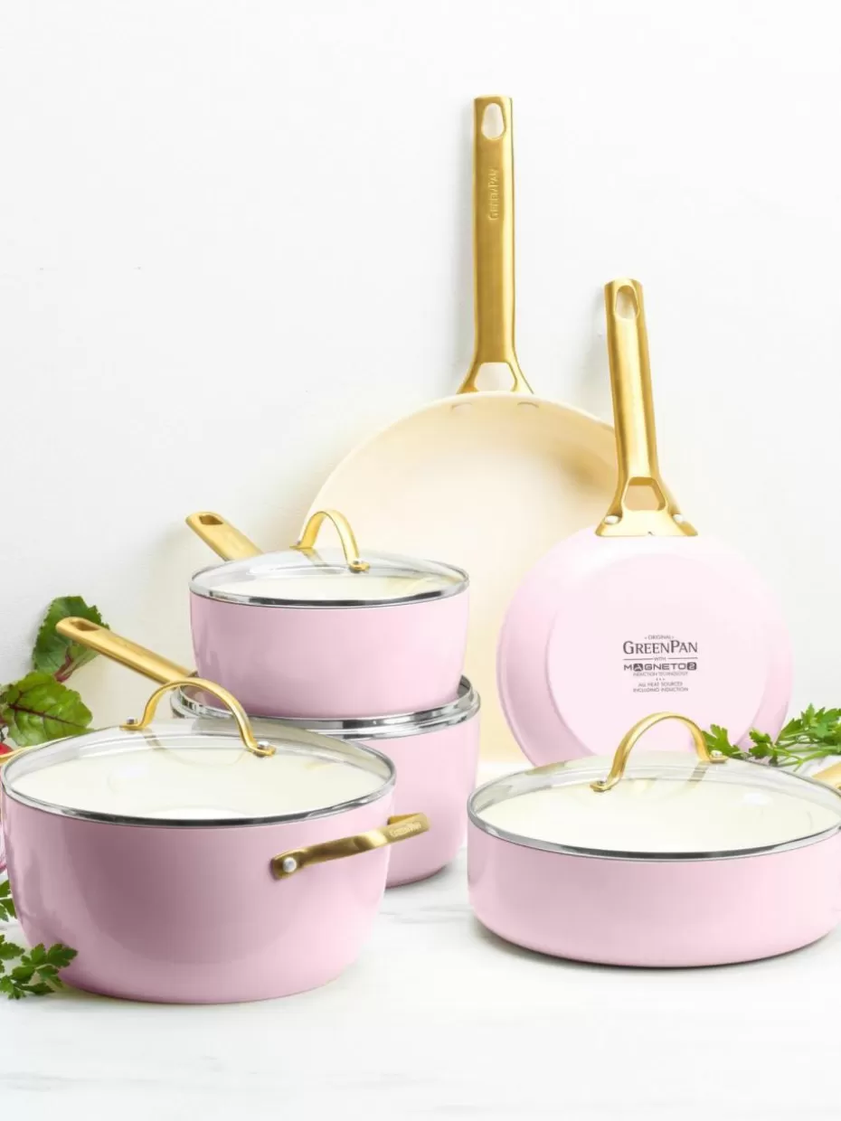 Töpfe-GreenPan Koch-Set Padova mit Antihaftbeschichtung, 10-tlg. Rosa, Cremeweiß, Goldfarben