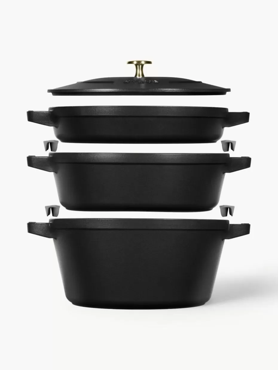 Töpfe-Staub Kochtöpfe La Cocotte aus Gusseisen, 3er-Set Schwarz, matt