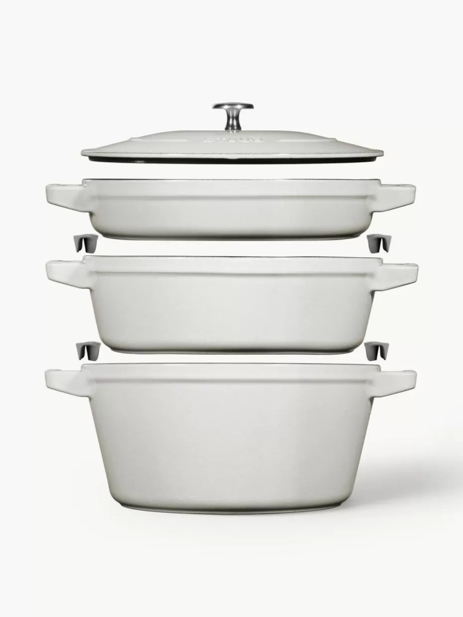 Töpfe-Staub Kochtöpfe La Cocotte aus Gusseisen, 3er-Set Off White, glänzend