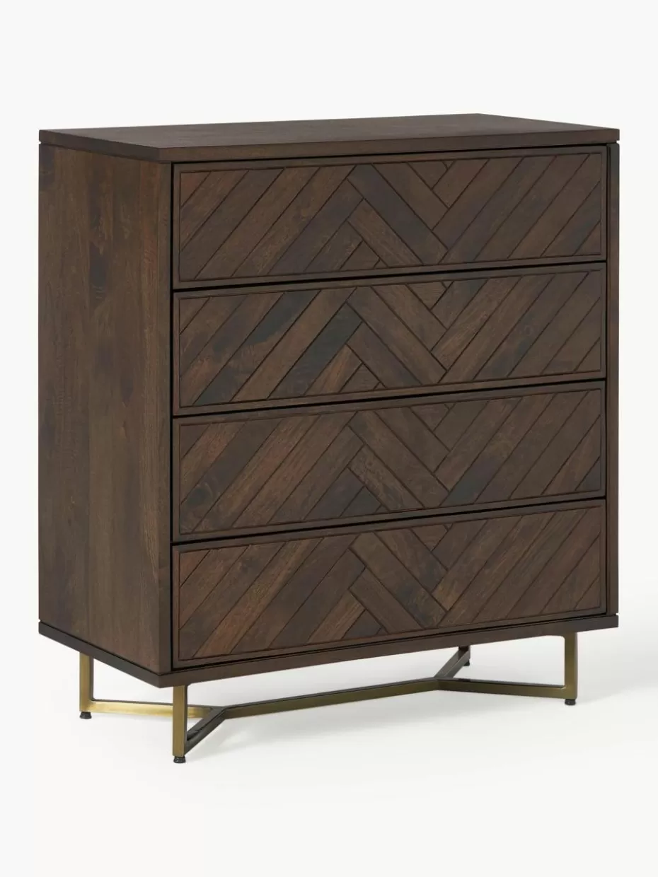 Kommoden & Sideboards-Westwing Collection Kommode Luca aus Mangoholz mit Fischgrät-Muster Mangoholz, Goldfarben