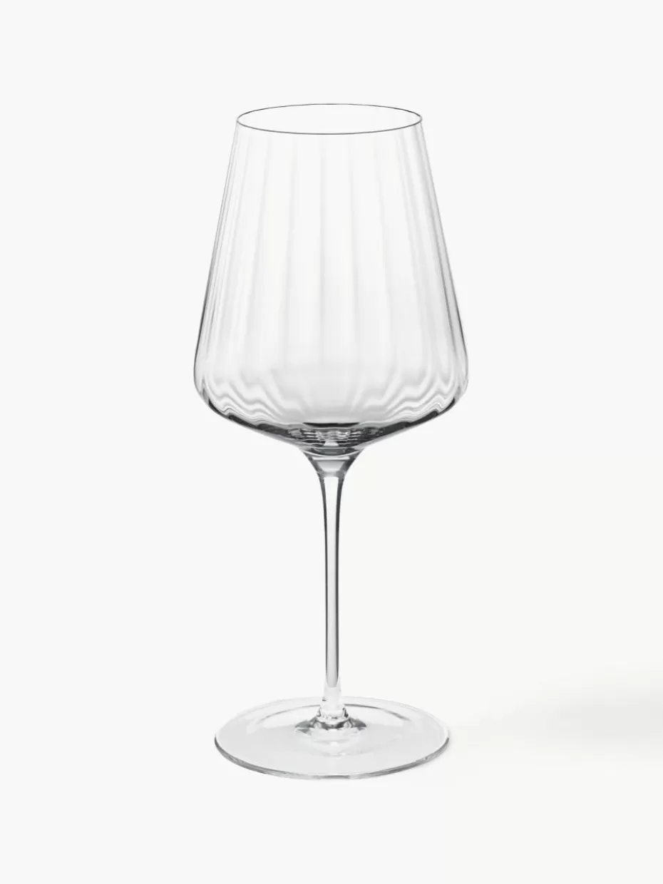 Weingläser-Georg Jensen Kristall-Rotweingläser Bernadotte mit Rillenstruktur, 6 Stück