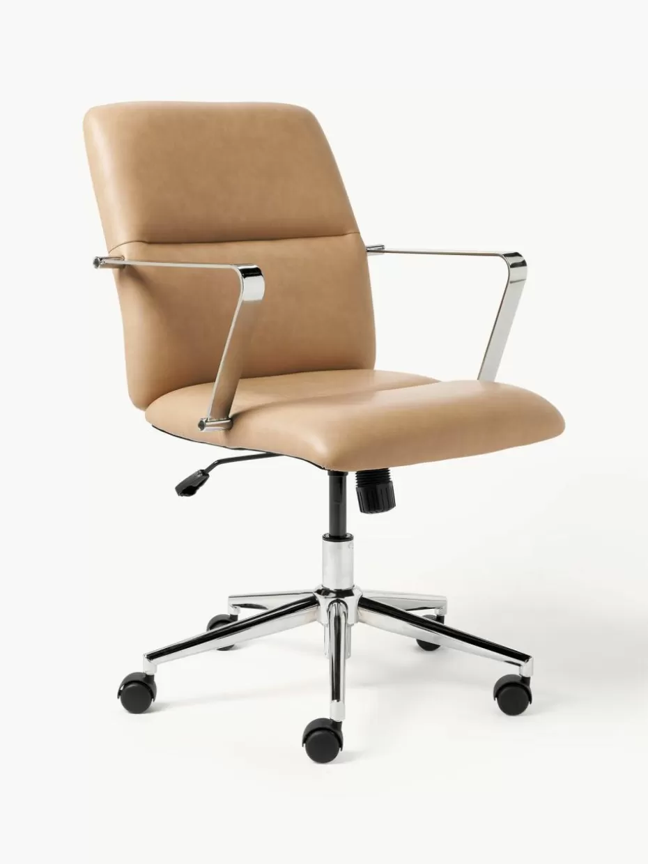 Schreibtischstühle-Westwing Collection Kunstleder-Schreibtischstuhl Reto mit Armlehne, höhenverstellbar Kunstleder Beige