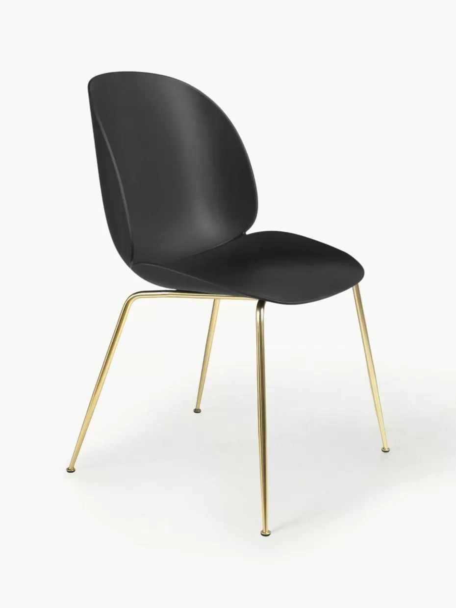 Stühle-GUBI Kunststoffstuhl Beetle Schwarz, Goldfarben glänzend