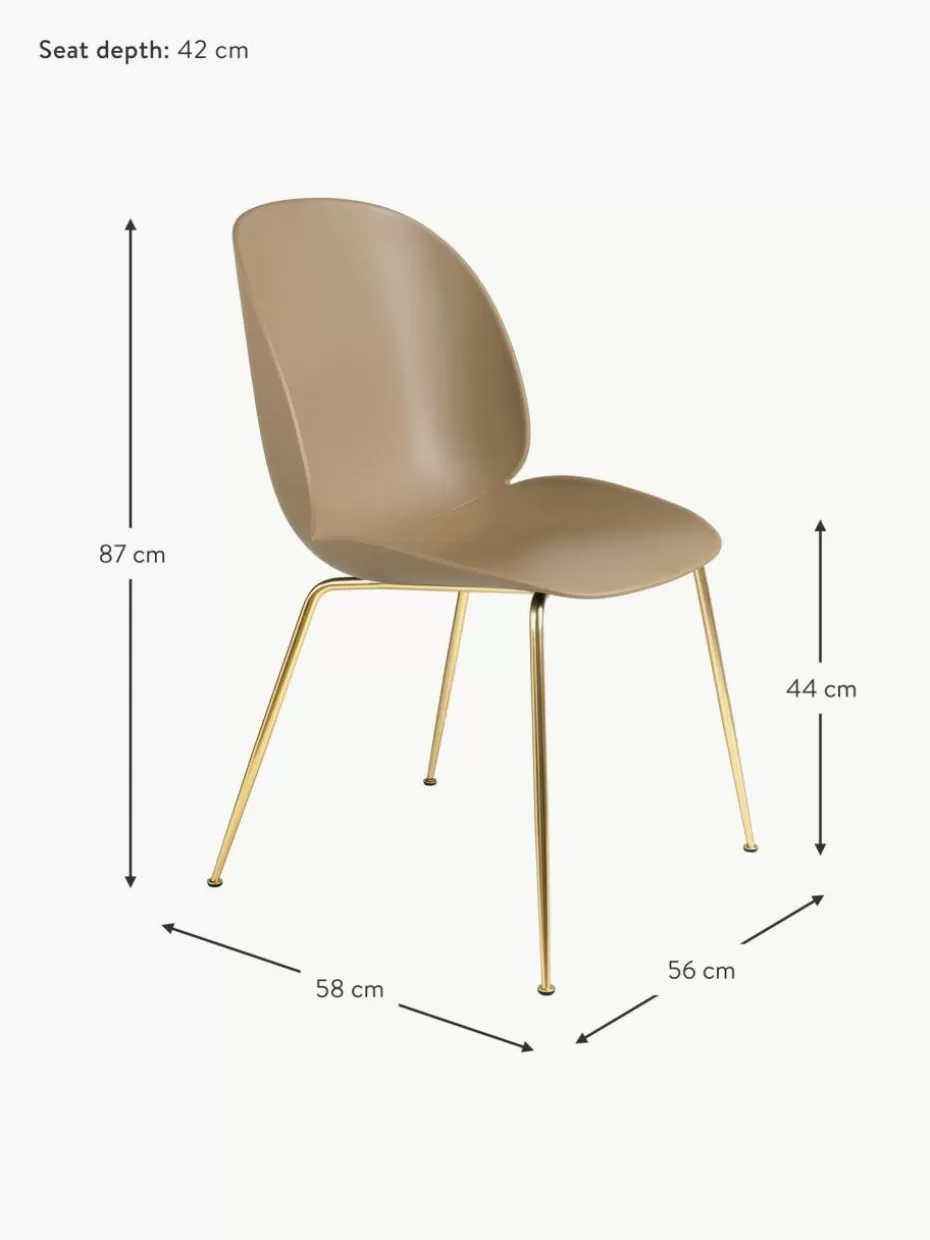Stühle-GUBI Kunststoffstuhl Beetle Beige, Goldfarben glänzend
