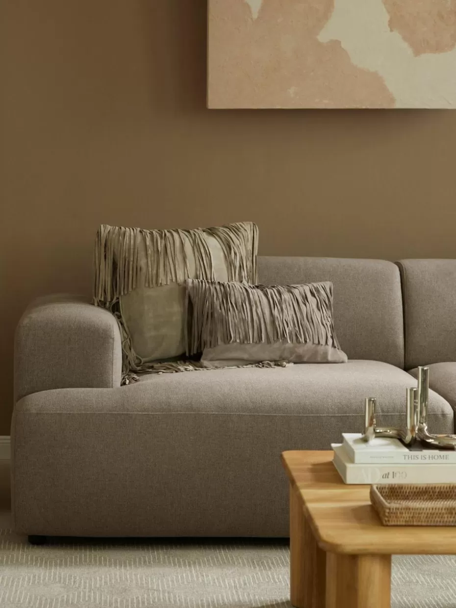 Dekokissen-Westwing Collection Leder-Kissenhülle Amaia mit Fransen Taupe