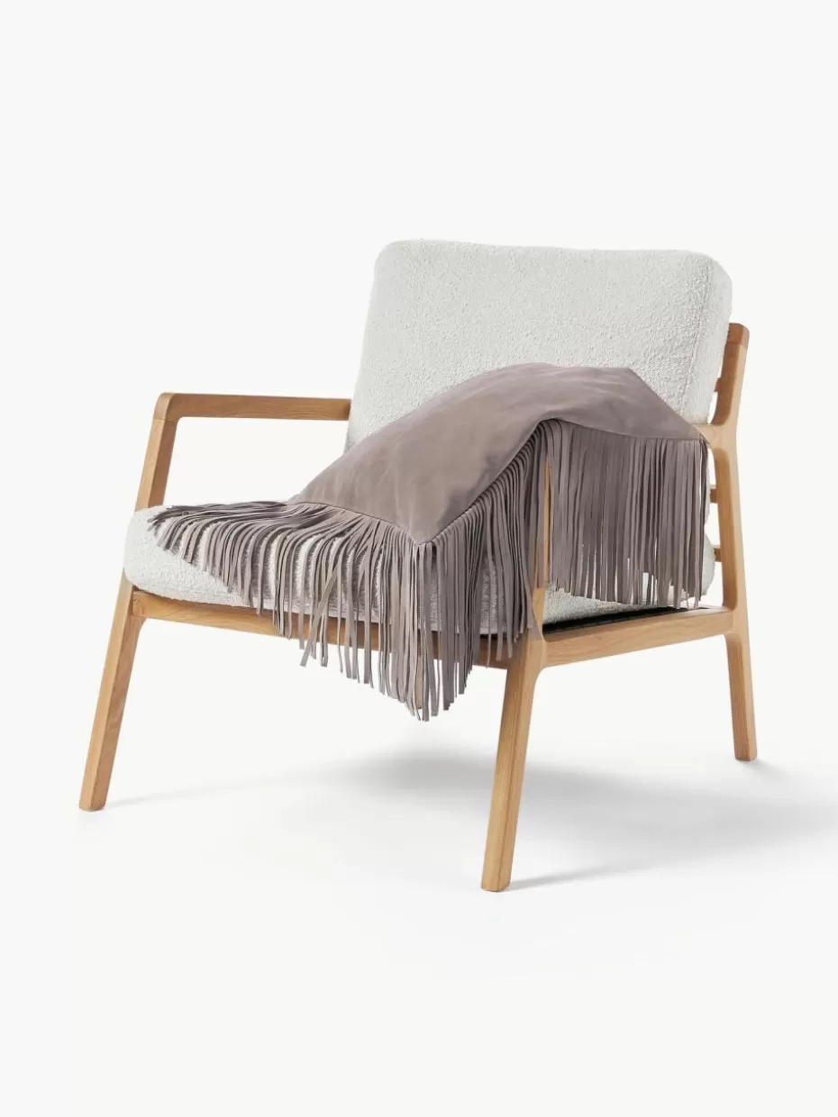 Dekokissen-Westwing Collection Leder-Kissenhülle Amaia mit Fransen Taupe