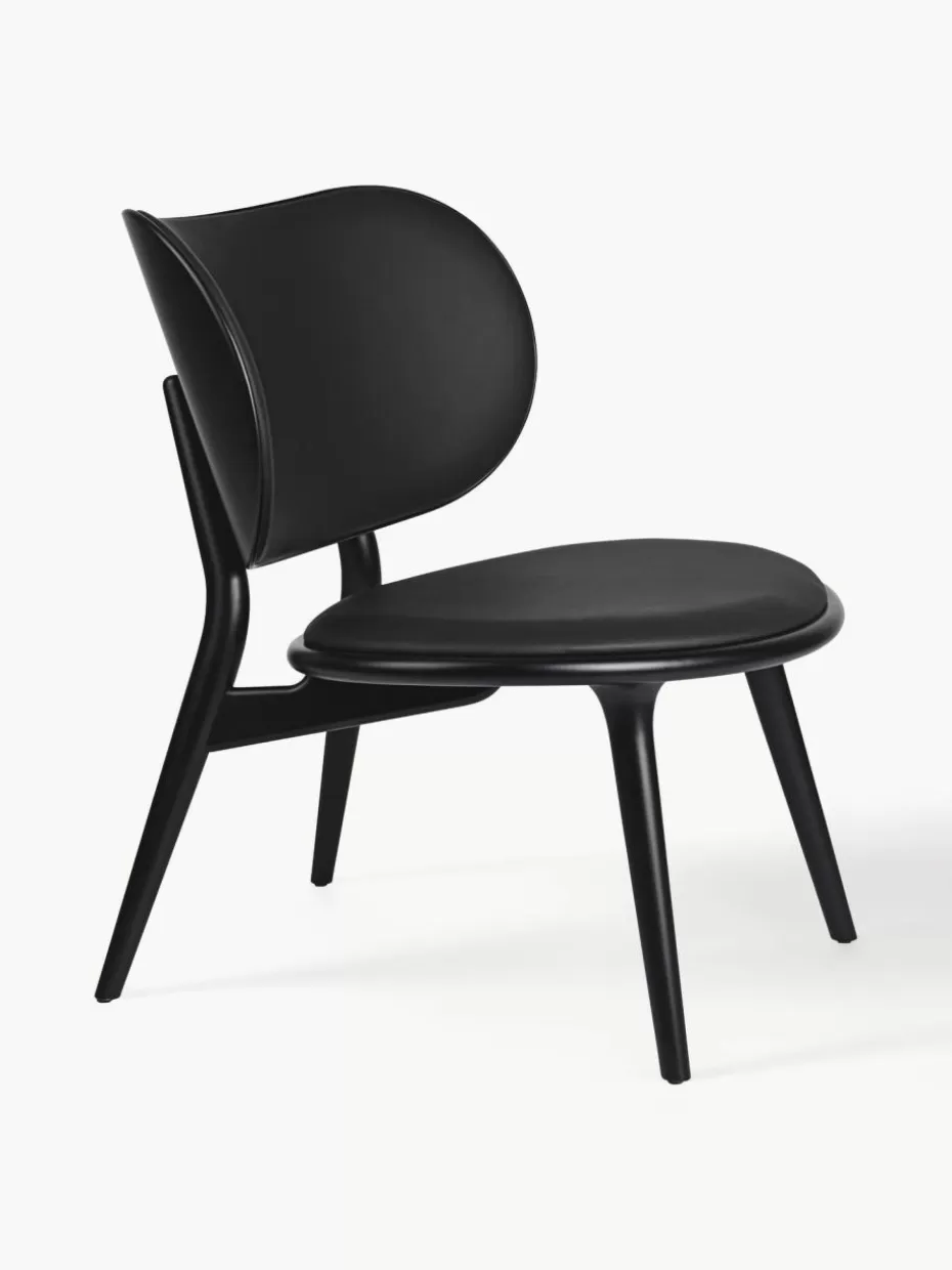 Sessel-Mater Leder-Loungesessel Rock mit Holzbeinen, handgefertigt Leder Schwarz, Schwarz
