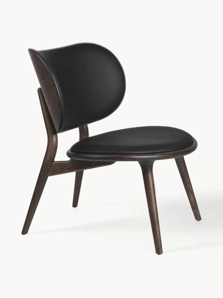 Sessel-Mater Leder-Loungesessel Rock mit Holzbeinen, handgefertigt Leder Schwarz, Eichenholz dunkel