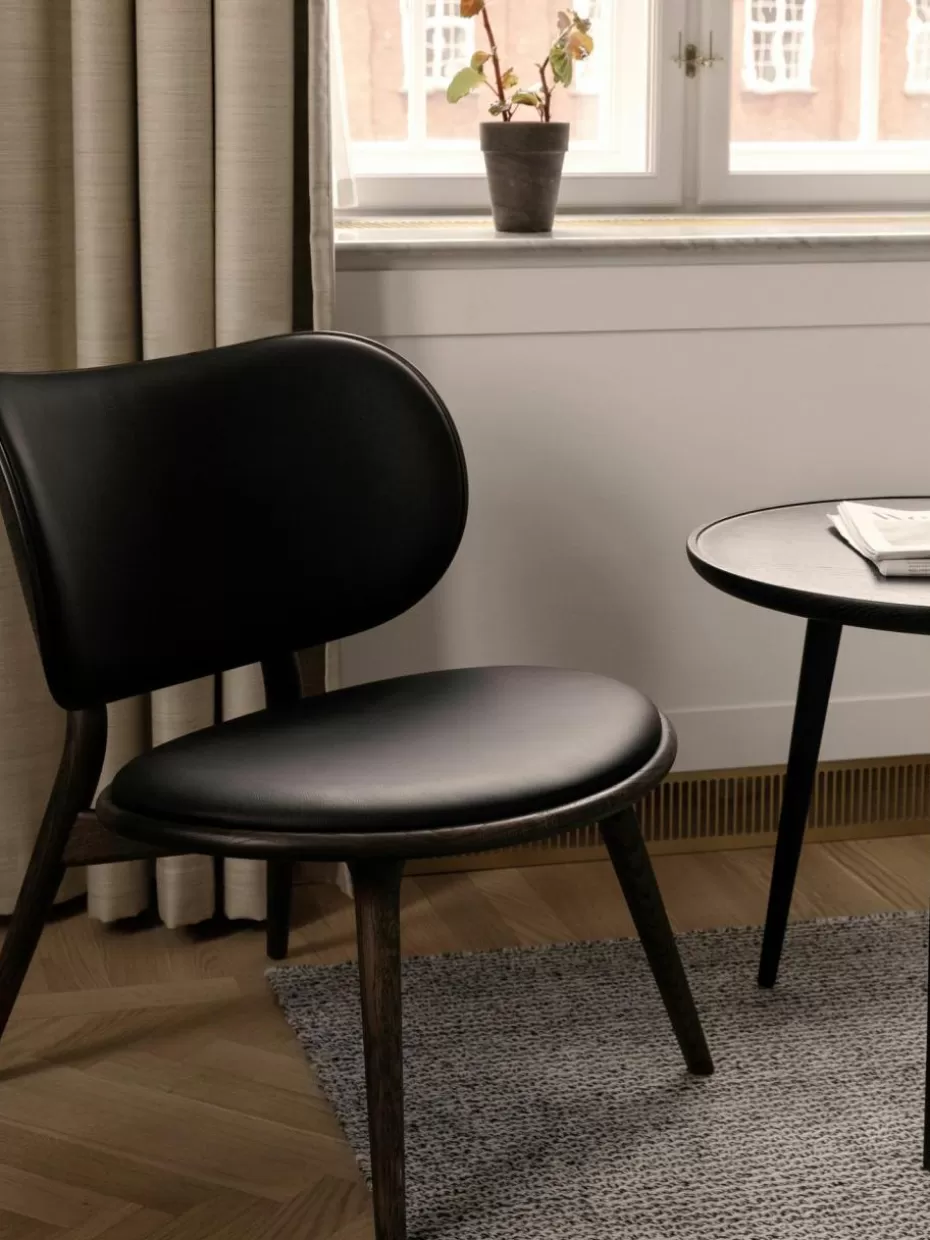 Sessel-Mater Leder-Loungesessel Rock mit Holzbeinen, handgefertigt Leder Schwarz, Eichenholz dunkel
