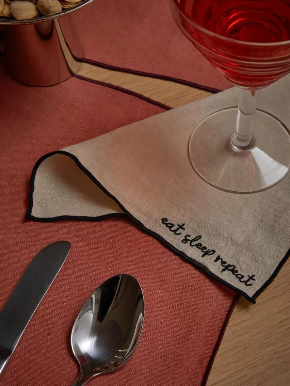 Weihnachtstischwäsche | Servietten-Westwing Collection Leinen-Cocktailservietten Cosmo mit Stickerei, 4 Stück Hellbeige