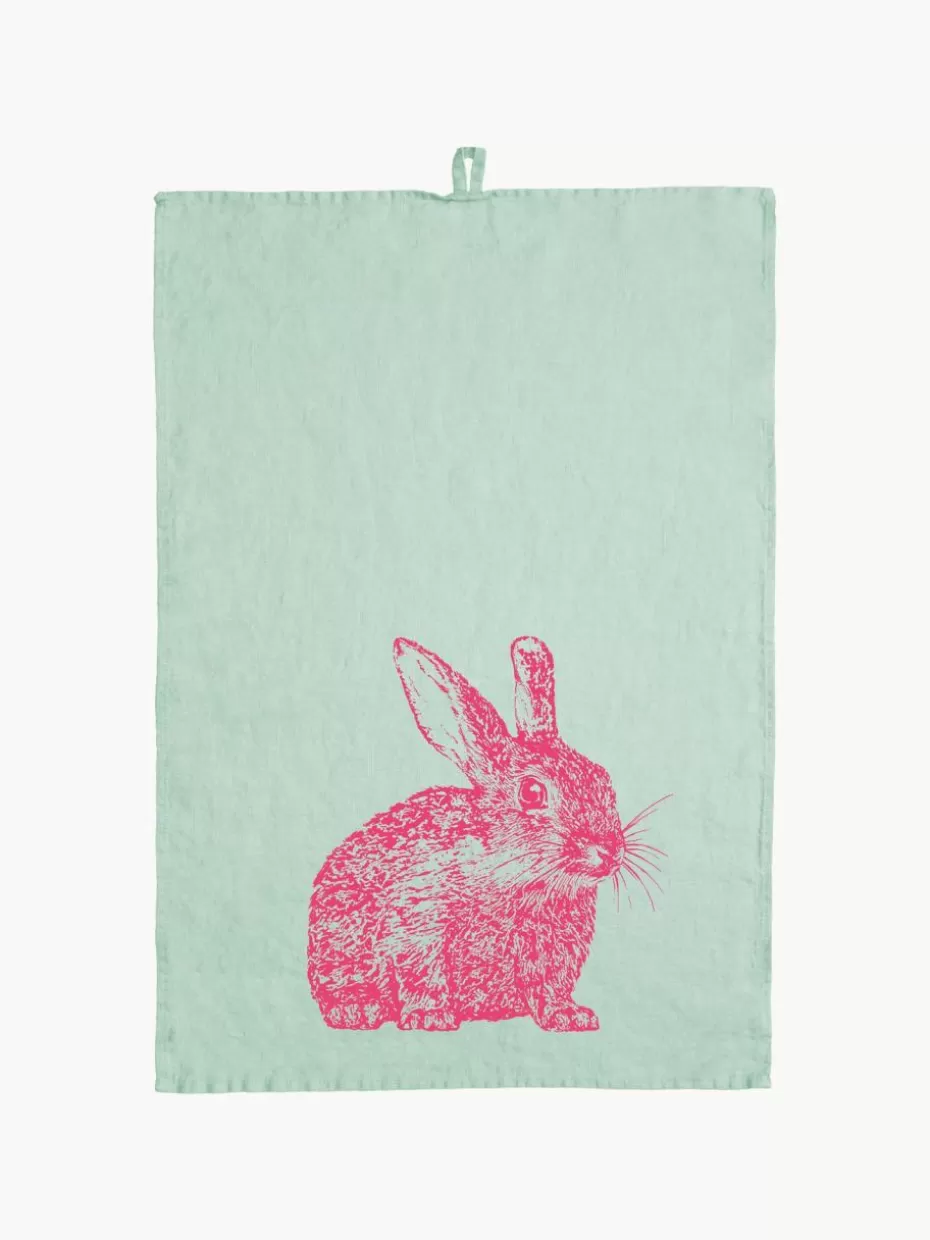 Küchentextilien | Küchentextilien-Frohstoff Leinen-Geschirrtuch Wild Rabbit, handbedruckt